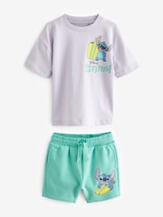 Lilac Purple/Green Lilo & Stitch Short Sleeve 100% Cotton T-Shirt and Shorts Set (3mths-8yrs) - Image 6 of 8