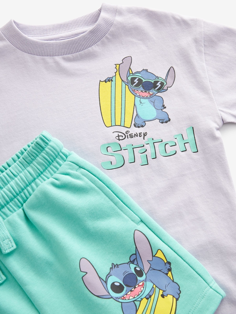 Lilac Purple/Green Lilo & Stitch Short Sleeve 100% Cotton T-Shirt and Shorts Set (3mths-8yrs) - Image 8 of 8