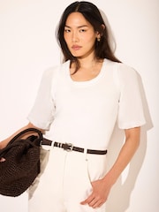 Mint Velvet White Cotton Puff Sleeve Top - Image 1 of 8