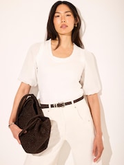 Mint Velvet White Cotton Puff Sleeve Top - Image 4 of 8