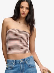 Superdry Brown Athletic Essentials Stripe Jersey Bandeau Top - Image 1 of 7