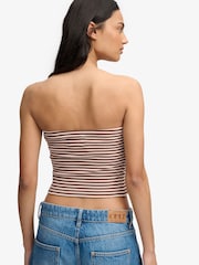 Superdry Brown Athletic Essentials Stripe Jersey Bandeau Top - Image 2 of 7