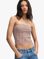 Superdry Brown Athletic Essentials Stripe Jersey Bandeau Top - Image 4 of 7