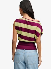 Superdry Purple Deep Rib Stripe Bardot Top - Image 2 of 7