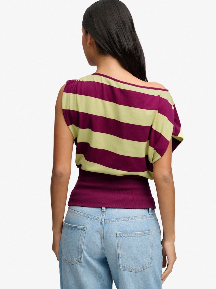 Superdry Purple Deep Rib Stripe Bardot Top - Image 2 of 7