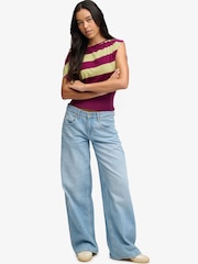 Superdry Purple Deep Rib Stripe Bardot Top - Image 5 of 7