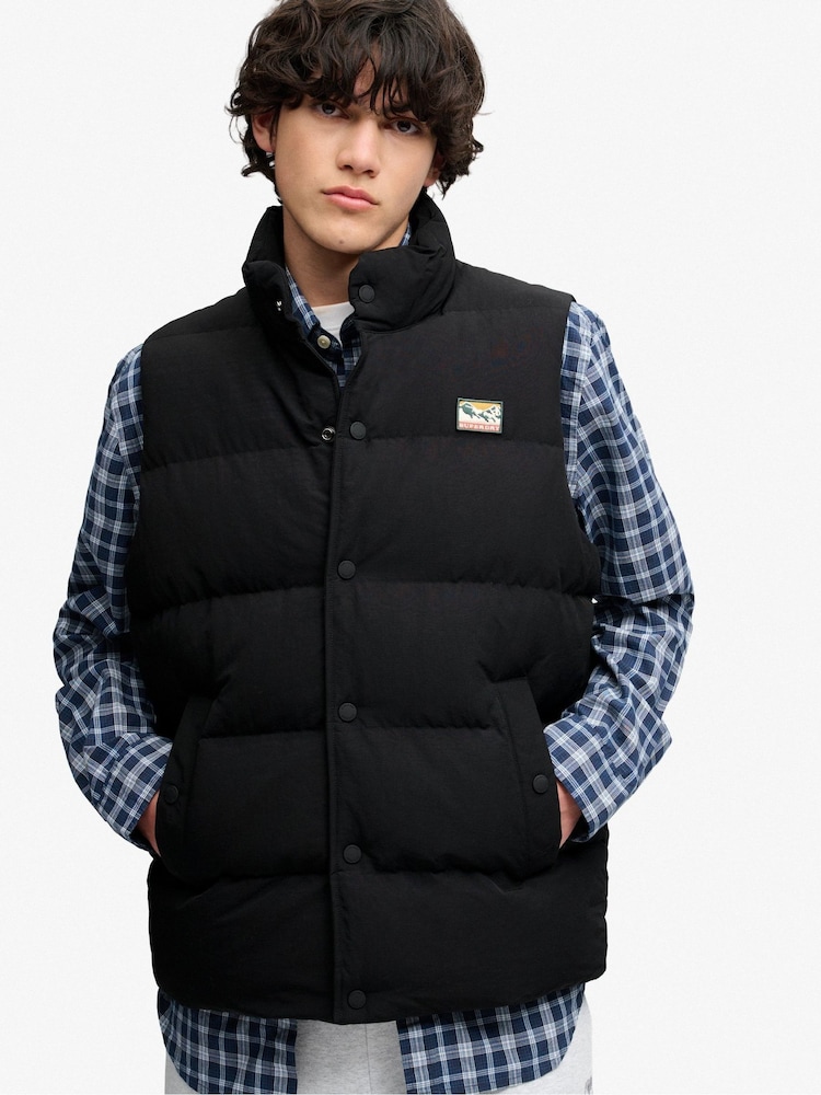 Superdry Black Non Hood Short Everest Gilet - Image 1 of 7