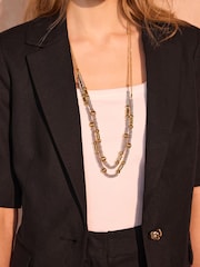 Mint Velvet Silver Tone Mixed Metal Layered Necklace - Image 1 of 4