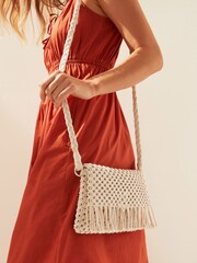Cream Crochet Fringe Cross-Body Bag - Image 1 of 9