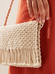 Cream Crochet Fringe Cross-Body Bag - Image 2 of 9