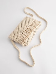 Cream Crochet Fringe Cross-Body Bag - Image 6 of 9