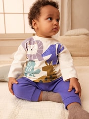 White/Cobalt Blue Safari Character Baby Top and Leggings 2 Piece Set - Image 1 of 5