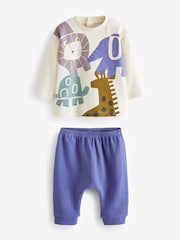 White/Cobalt Blue Safari Character Baby Top and Leggings 2 Piece Set - Image 4 of 5