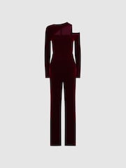 Reiss Berry Adele Petite Velvet Off-The-Shoulder Jumpsuit - Image 2 of 5