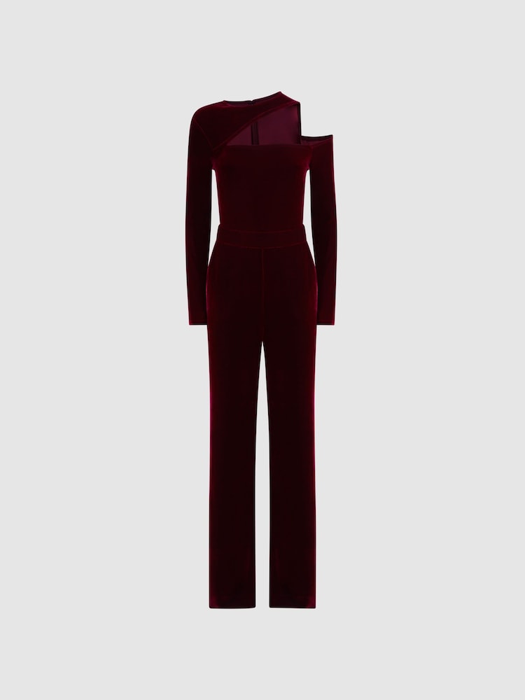 Reiss Berry Adele Petite Velvet Off-The-Shoulder Jumpsuit - Image 2 of 5