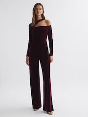 Reiss Berry Adele Petite Velvet Off-The-Shoulder Jumpsuit - Image 3 of 5