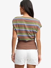 Superdry Brown Deep Rib Stripe Bardot Top - Image 2 of 7