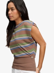 Superdry Brown Deep Rib Stripe Bardot Top - Image 3 of 7