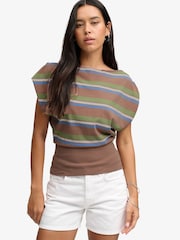 Superdry Brown Deep Rib Stripe Bardot Top - Image 4 of 7