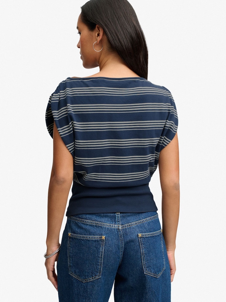 Superdry Blue Deep Rib Stripe Bardot Top - Image 2 of 7