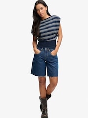 Superdry Blue Deep Rib Stripe Bardot Top - Image 5 of 7