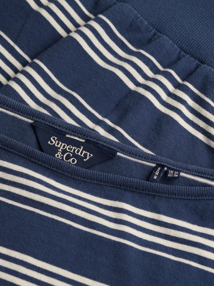 Superdry Blue Deep Rib Stripe Bardot Top - Image 7 of 7