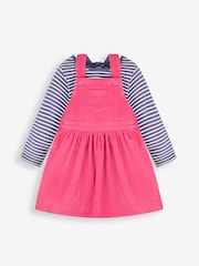 JoJo Maman Bébé Raspberry Girls' Classic Cord Dress & Stripe Top Set - Image 1 of 5
