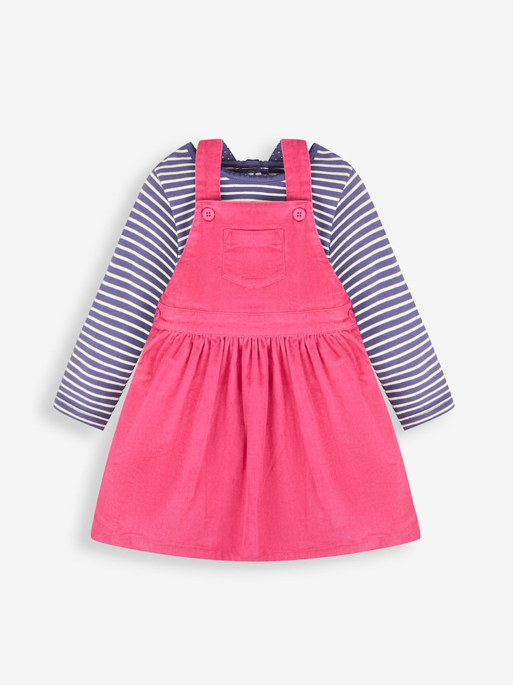 JoJo Maman Bébé Raspberry Girls' Classic Cord Dress & Stripe Top Set - Image 1 of 5