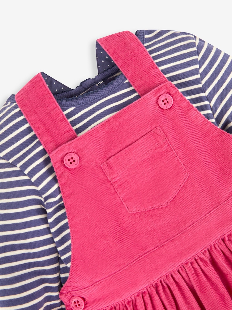 JoJo Maman Bébé Raspberry Girls' Classic Cord Dress & Stripe Top Set - Image 5 of 5