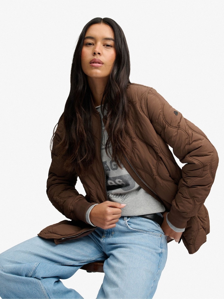 Superdry Brown Short Quilted Liner Jacket - Image 2 of 6 Superdry Brown Short Quilted Liner Jacket - Image 2 of 6