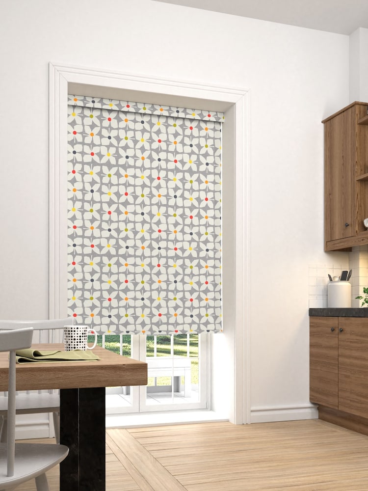 Grey Floral Retro Geo Made To Measure Roller Blind - Image 2 of 5