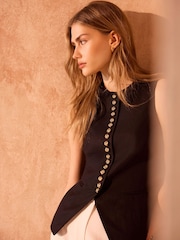 Mint Velvet Black Linen Button Detail Waistcoat - Image 6 of 8