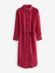 Red TENCEL™ Blend Belted Shirt Dress with Linen - Image 5 of 10