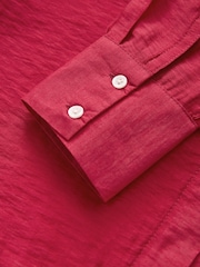 Red TENCEL™ Blend Belted Shirt Dress with Linen - Image 7 of 10