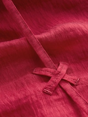Red TENCEL™ Blend Belted Shirt Dress with Linen - Image 9 of 10