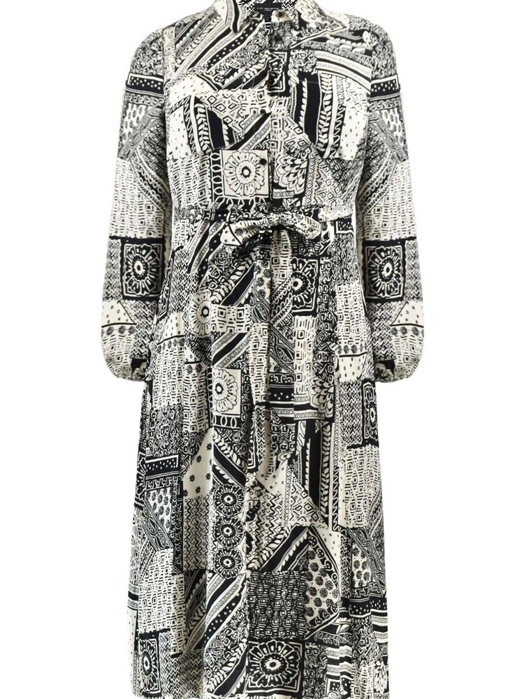 Live Unlimited Curve Mono Patchwork Paisley Print Midaxi Black Shirt Dress - Image 6 of 6
