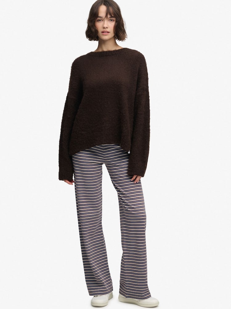 Superdry Blue/Brown Stripe Athletic Essentials Fold Over Joggers - Image 1 of 7 Superdry Blue/Brown Stripe Athletic Essentials Fold Over Joggers - Image 1 of 7