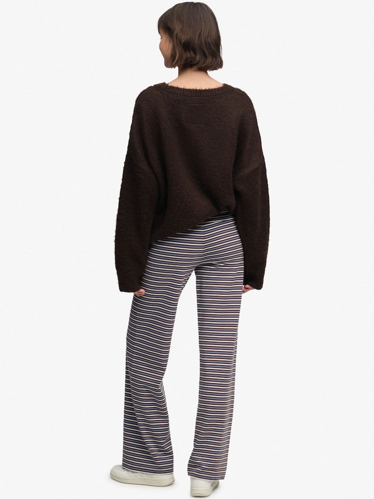 Superdry Blue/Brown Stripe Athletic Essentials Fold Over Joggers - Image 2 of 7 Superdry Blue/Brown Stripe Athletic Essentials Fold Over Joggers - Image 2 of 7