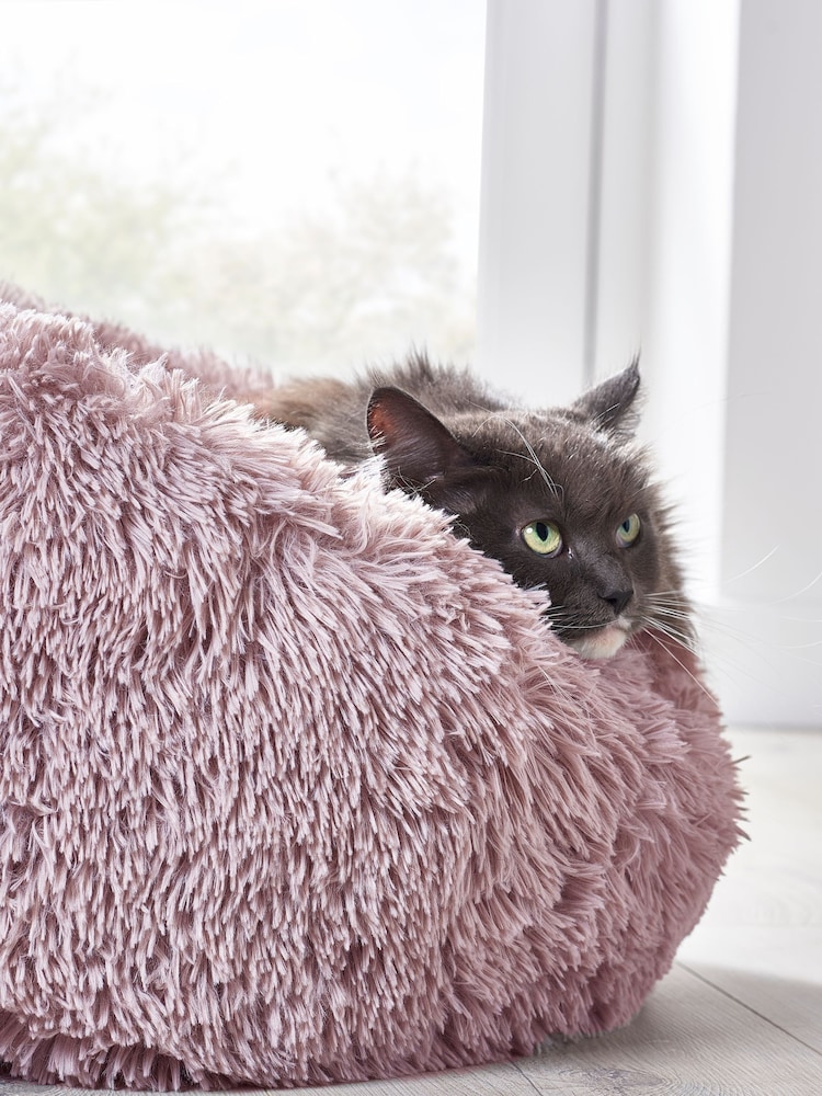 Pink Round Faux Fur Pet Bed - Image 2 of 4