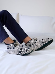 Totes Blue Fair Isle Knitted Boots Slippers - Image 1 of 5