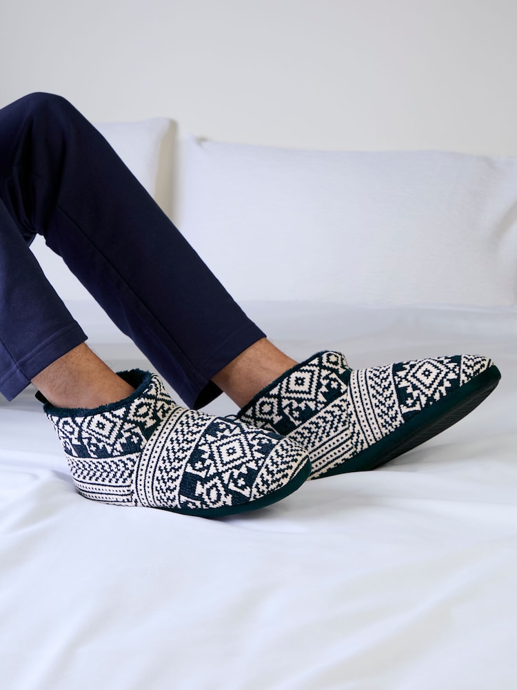 Totes Blue Fair Isle Knitted Boots Slippers - Image 1 of 5 Totes Blue Fair Isle Knitted Boots Slippers - Image 1 of 5