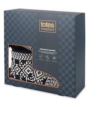 Totes Blue Fair Isle Knitted Boots Slippers - Image 2 of 5
