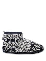 Totes Blue Fair Isle Knitted Boots Slippers - Image 3 of 5