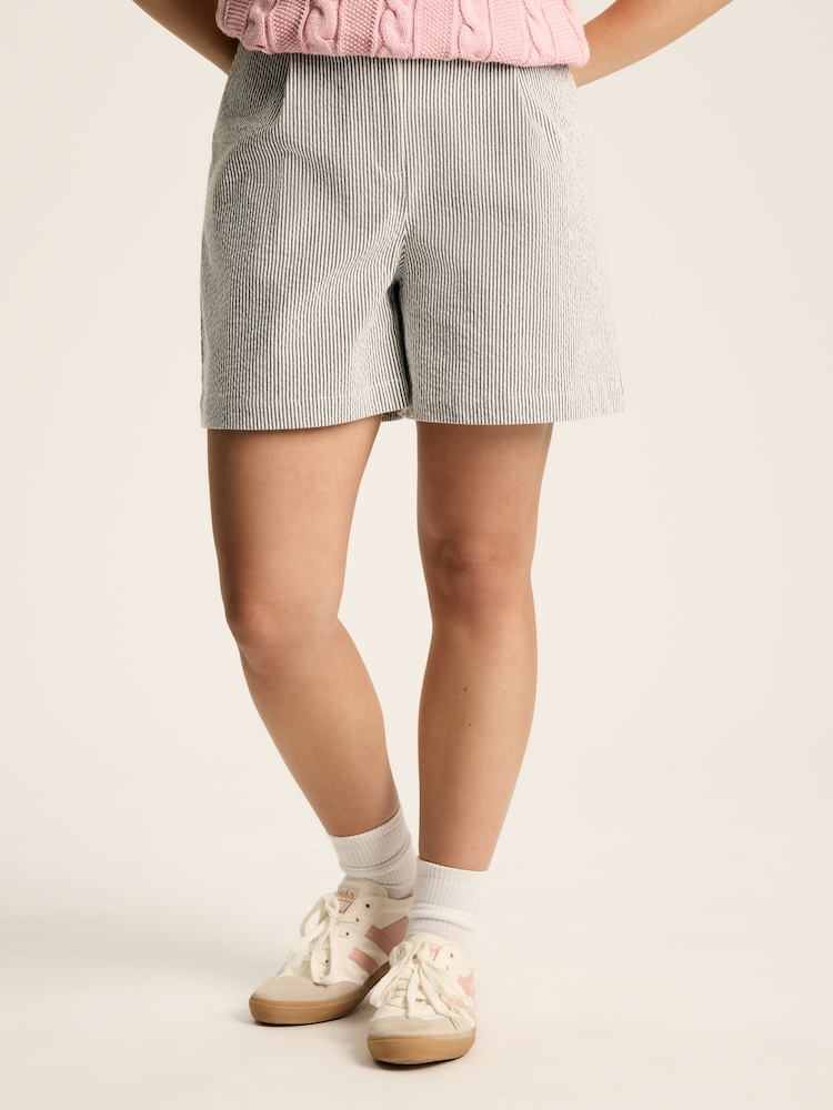 Joules Belmont Navy & White Seersucker Striped Shorts - Image 1 of 6