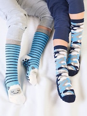 Totes Blue Younger Childrens Original Slippers Socks 2 Pack - Image 1 of 5
