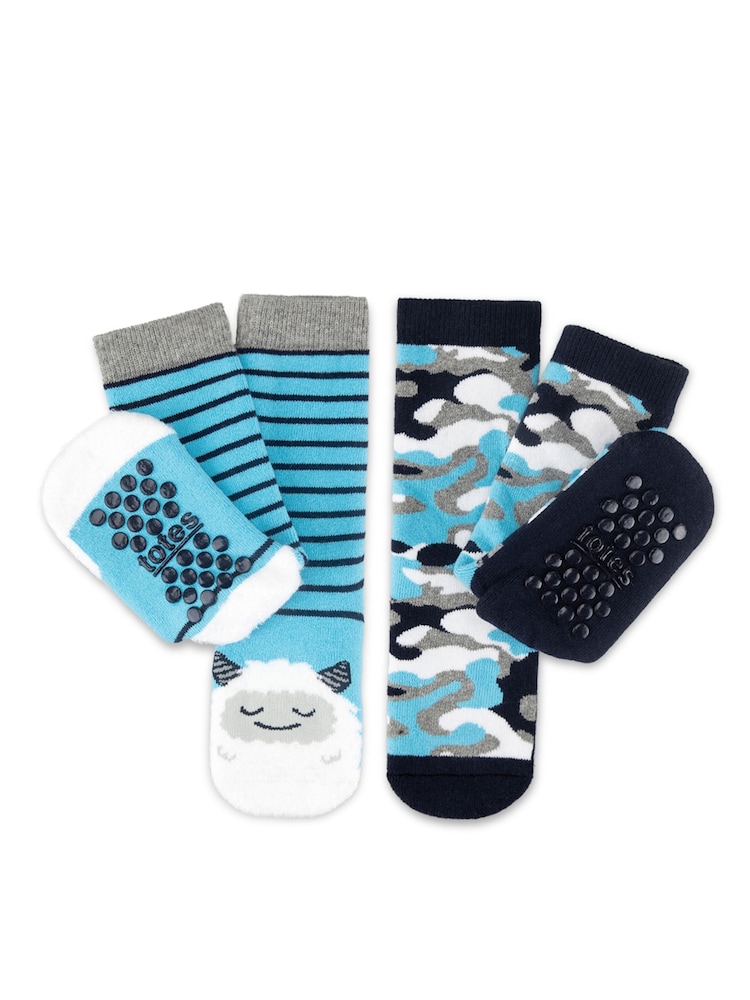 Totes Blue Younger Childrens Original Slippers Socks 2 Pack - Image 2 of 5