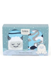 Totes Blue Younger Childrens Original Slippers Socks 2 Pack - Image 5 of 5