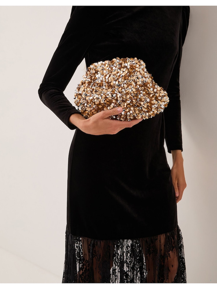 Monsoon Gold Kira Sequin Clutch Bag - Image 1 of 4 Monsoon Gold Kira Sequin Clutch Bag - Image 1 of 4