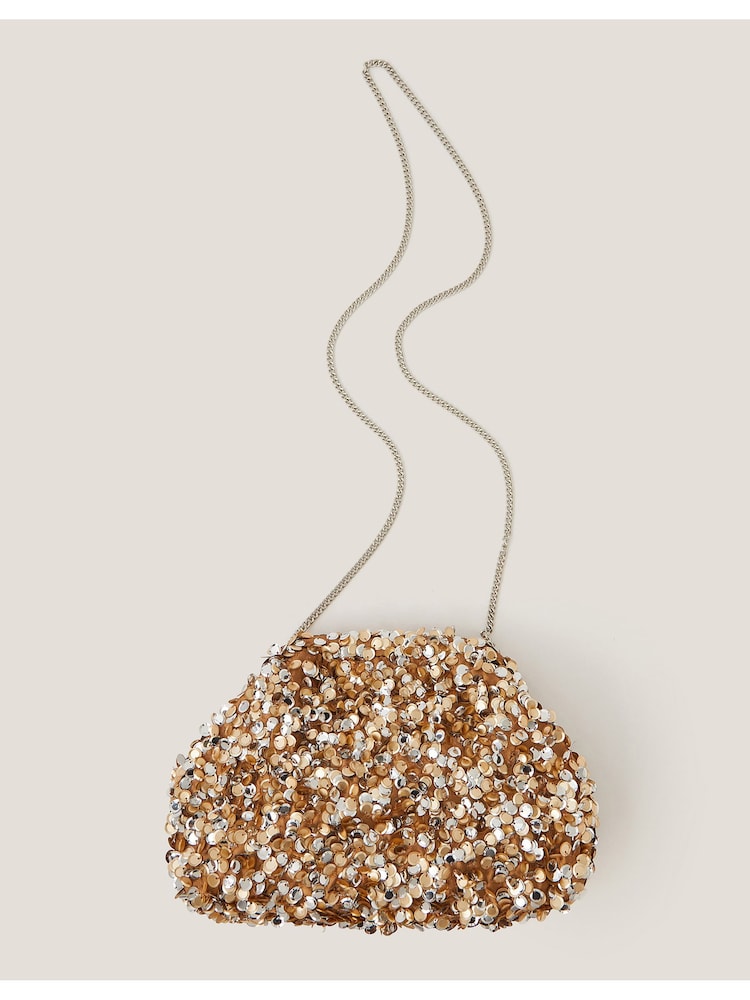 Monsoon Gold Kira Sequin Clutch Bag - Image 2 of 4 Monsoon Gold Kira Sequin Clutch Bag - Image 2 of 4