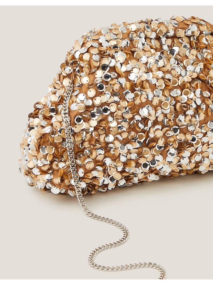 Monsoon Gold Kira Sequin Clutch Bag - Image 4 of 4 Monsoon Gold Kira Sequin Clutch Bag - Image 4 of 4